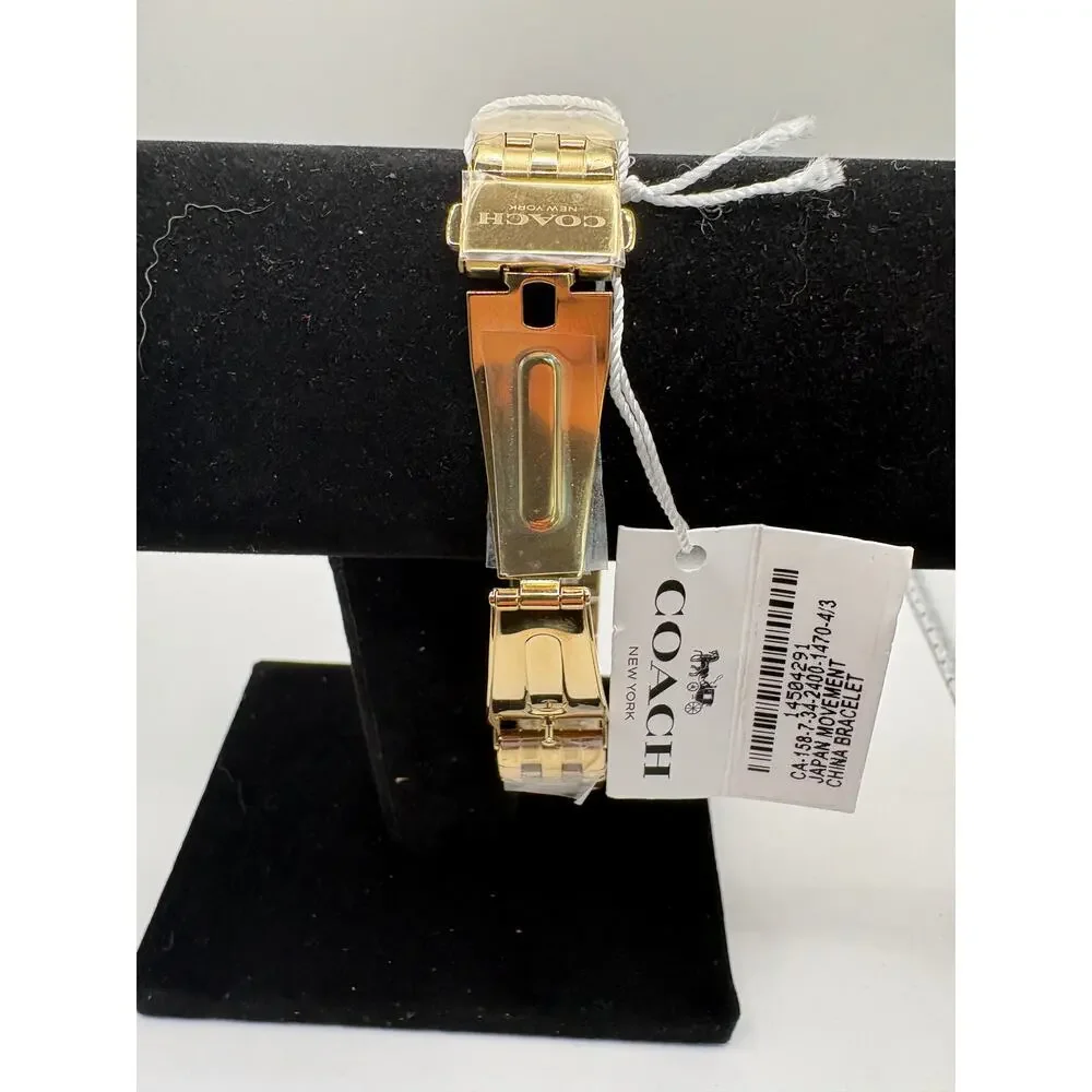 Coach Elliot Women Watch Gold Ip Black Dial Crystal Markers Nwt 14504291 Gold